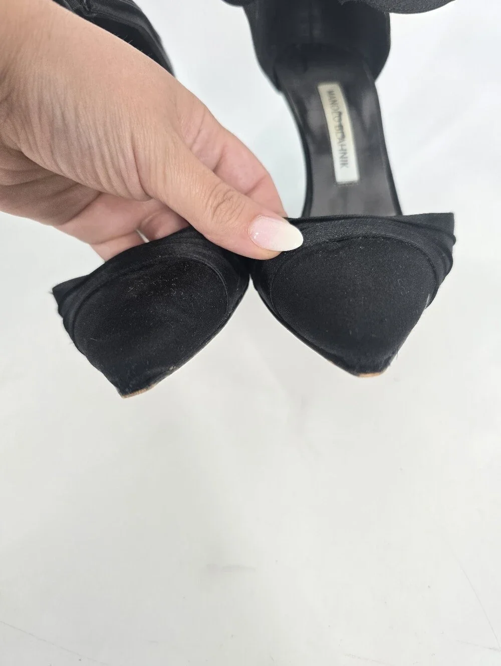 Manolo Blahnik Black Satin Bow Front Point Toe Pumps Size 37